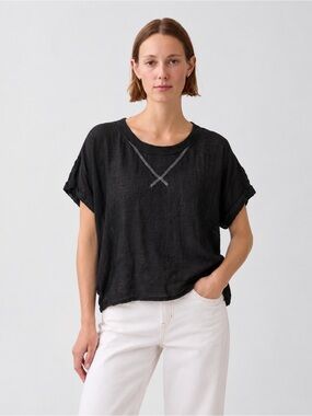 Aiko Black Oversized shirt  Top Short Sleeve XS 373